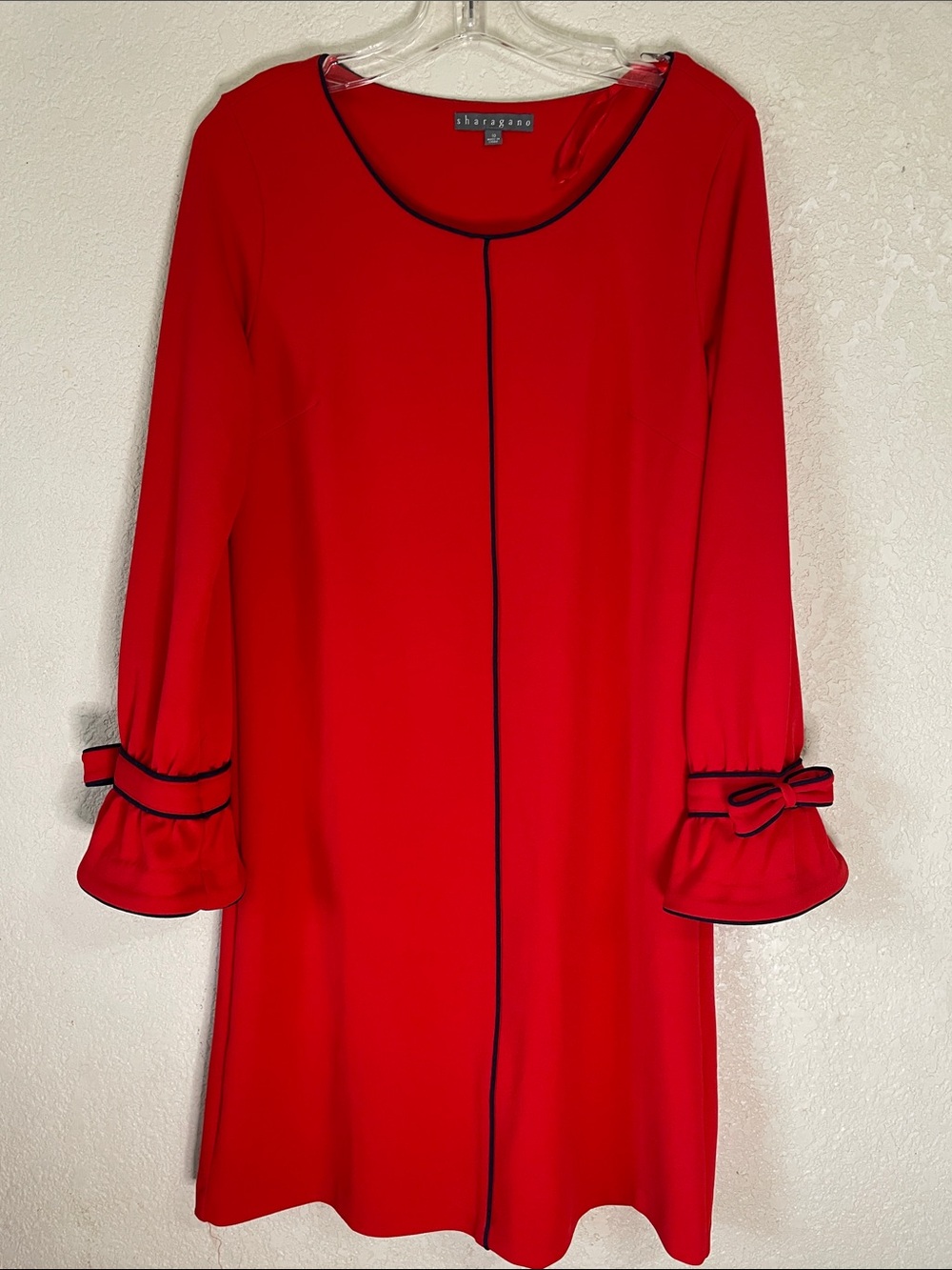 Sharagano Red Long-Sleeve Shift Dress